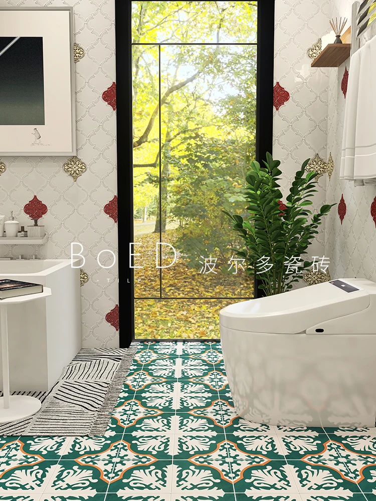 Nordic Bathroom Tile Dark Green Retro Small Tile 200 Bathroom Wall Tile Kitchen Balcony Floor Tile Non-Slip TZ