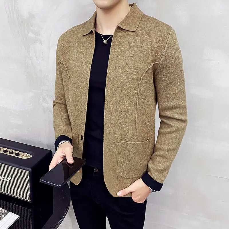 Autumn Men's Casual Solid Color Sweater Cardigan Lapel Slim Coat Mens Cardigans Mens Knitted Cardigan Sweaters Cardigan Hombre Autumn Men's Casual Solid Color Sweater Cardigan Lapel Slim Coat Mens Cardigans Mens Knitted Cardigan Sweaters Cardigan Hombre