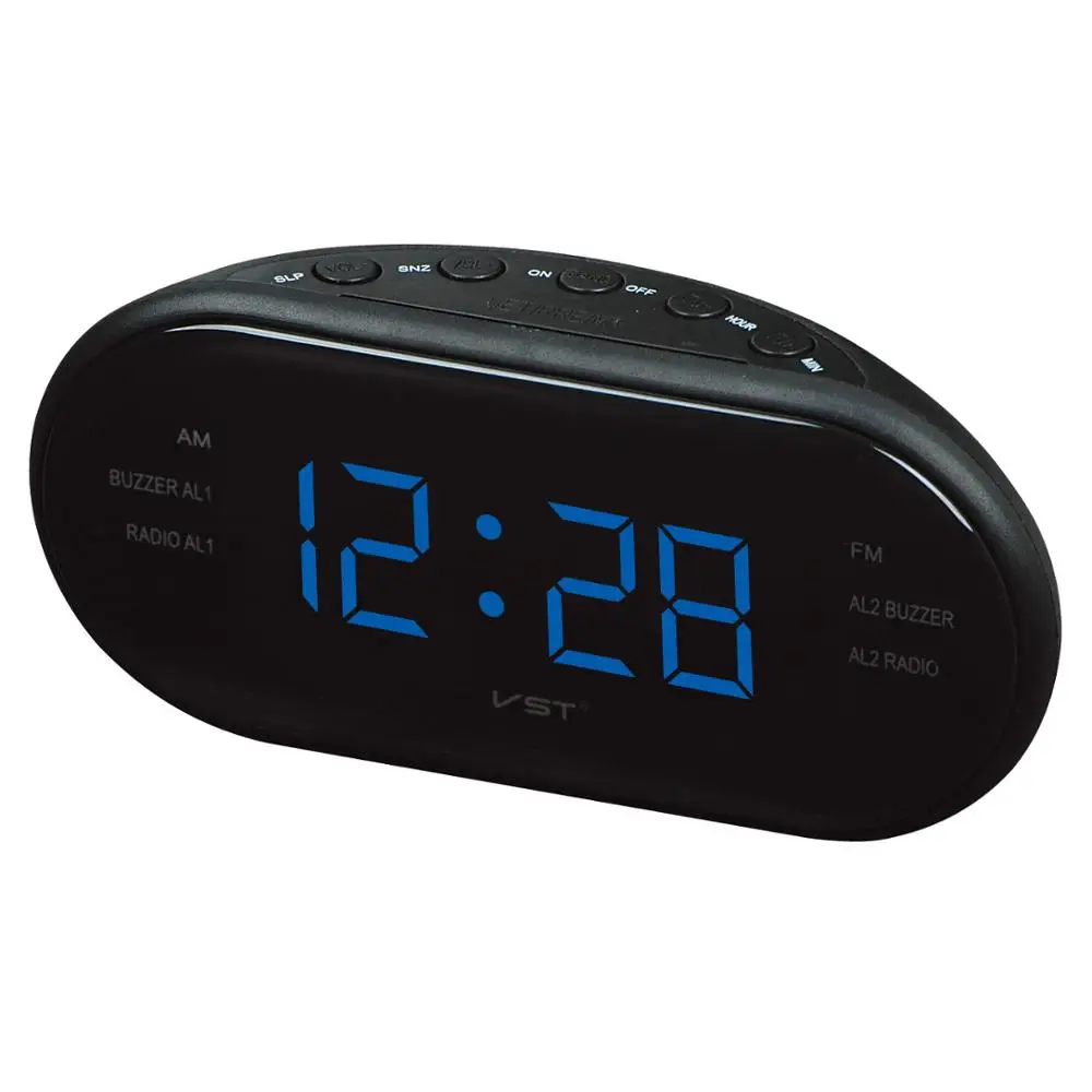 Модные современные AM/FM светодиодное радио с часами электронные настольные часы с будильником цифровые настольные часы Функция повтора будильника с европейской вилкой - Цвет: Синий