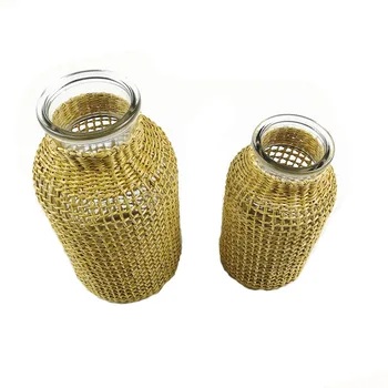 

Dropshipping Rattan Glass Flower Vase Desktop Dry Flower Pot Handmade Vase Living Room Table Decor Water Hydroponics Flower Vase