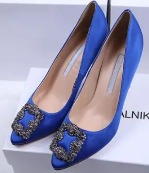 Hebilla de cristal bombas de sevienoras de la marca de lujo de punta estrecha en zapatos de tacón alto de mujer primavera otouno del - Цвет: 10