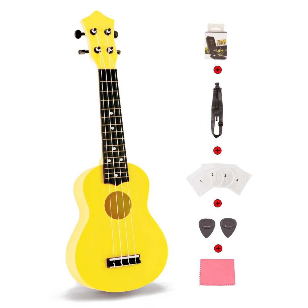 

21 Inch Ukulele 4 Strings Hawaii Bass Stringed Musical Instrument Kits with Tuner+String+Strap+Cleaning Cloth+Bag