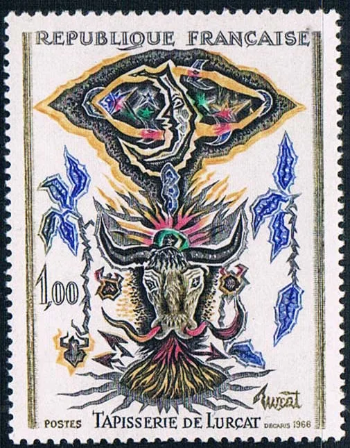 FR3017 Французский штамп 1966 художественная серия Lusa Гобеленовая роспись Бык и Луна 1