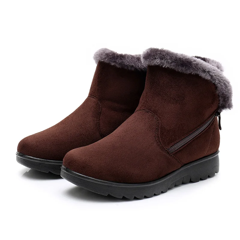 Женские зимние ботинки; теплые короткие плюшевые зимние ботильоны на меху; женская замшевая обувь на молнии размера плюс; zapatos De Mujer - Цвет: Brown