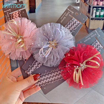 

Warmom Baby Girls Crystal Lace Flower Headband Child Kids Princess Glitter Sequin Headwear Infant Bebe Elastic Bandeau Accessory