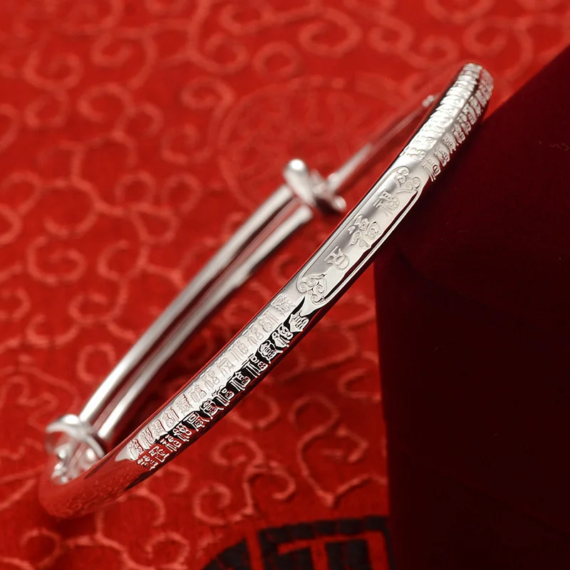 

Cocoa Cloud Fine Silver Bedford round Stick Bracelet Genuine Product Solid Fu Character Slidable Mom Elder Old Man Silver Jewelr