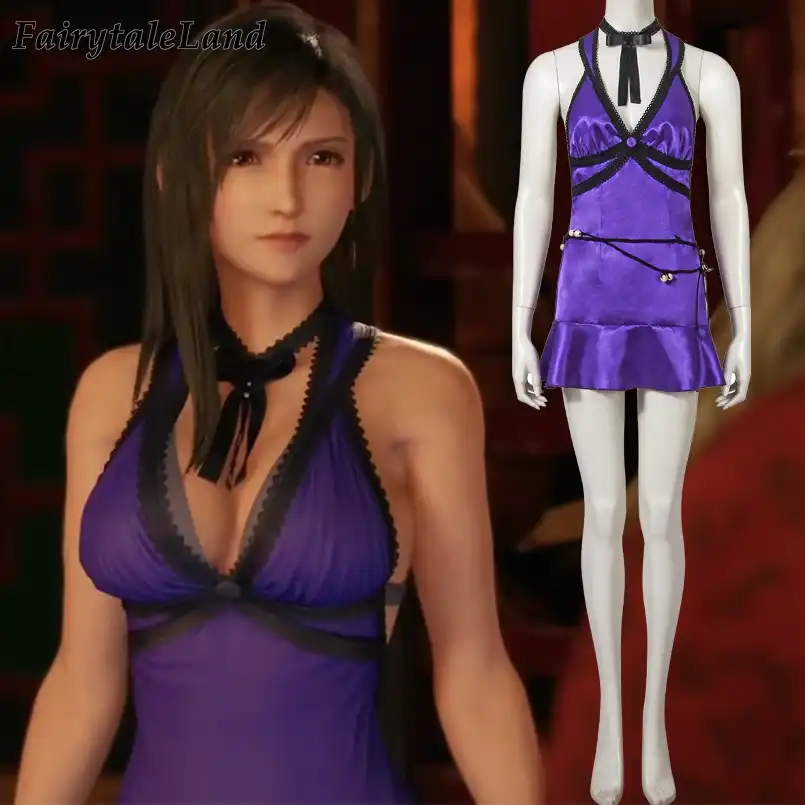 ティファ ロックハートコスプレ衣装ファイナルファンタジーviiリメイクティファハロウィン衣装ゲームff7スーツティファ紫色のドレスセクシーなショートスカート Game Costumes Aliexpress