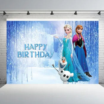 

Cartoon Frozen Theme Princess Elsa Anna Girls Birthday Party Backdrop Ice Winter Photography Backgrounds For Photo Studio Custom