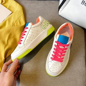 

Women Sneakers White Shoes Woman Lace-up Breathable Casual Shoes Genuine Leather Thick Bottom Sneaker Ladies Shoe Vulcanized New