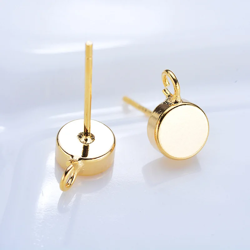 

10 Pieces 6 *9mm 24 K Gold Color Brass With Hooks Hole Round Stud Earrings Pins High Quality Jewellery Accessories