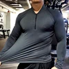 Quick Dry Running Shirt Men Bodybuilding Sport T-shirt Long Sleeve Compression Gym Fitness Tight zipper collar Autumn winter 3