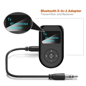 

Bluetooth 5.0 Audio Receiver Transmitter with LCD Display Mic Handfrees Calling 3.5mm AUX Stereo Wireless Adapter