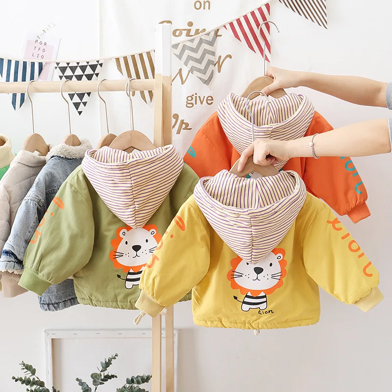 

Childrenswear 2019 Winter New Style Medium-small Children Baby Cartoon Lion Thick Quilted Hooded Coat Jacket Warm