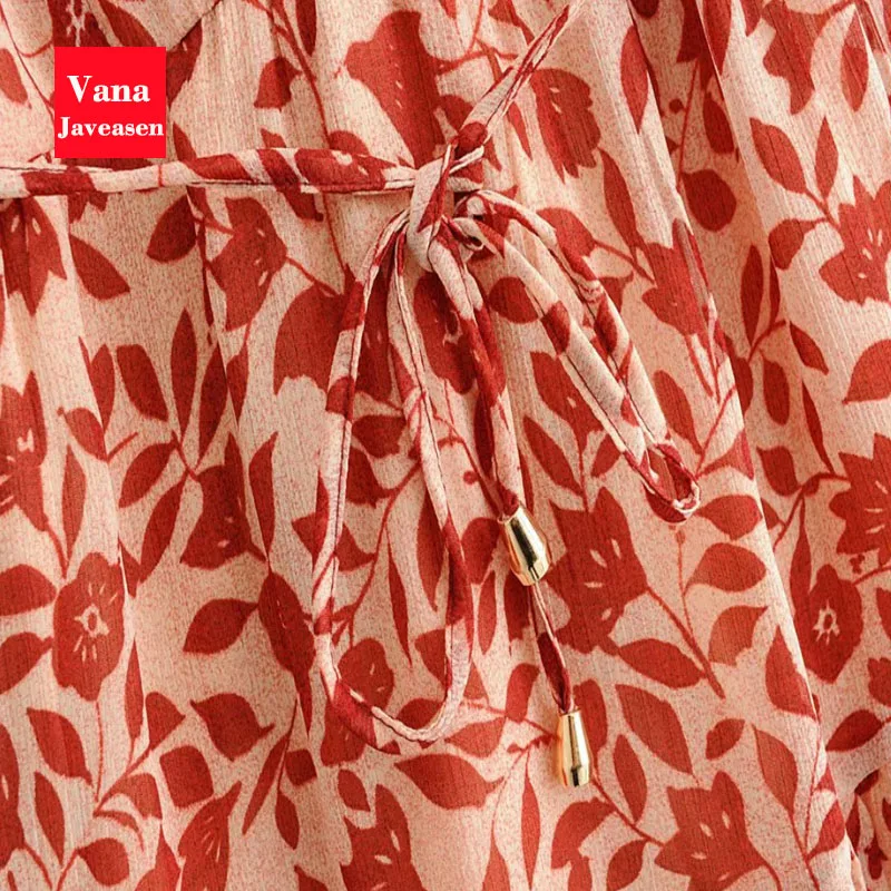Vana Javeasen Boho женское платье с коротким рукавом, летнее платье с v-образным вырезом и рюшами, а-силуэт, женские платья, Бандажное пляжное платье с открытой спиной