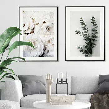

White Roses Poster Nordic Canvas Painting Eucalyptus Branc Wall Art Pictures For Living Room Modern Decorative Prins On The Wall