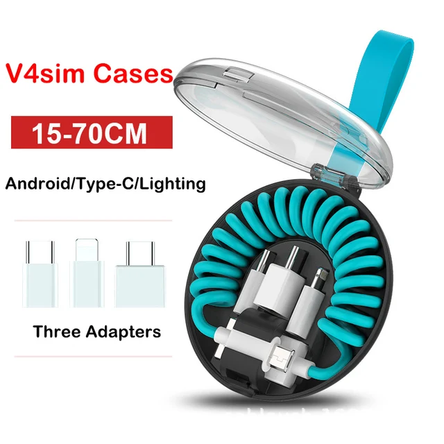 All-in-one portable spring data cable with Type-c Android Lighting Adapter Storage Box Color 7