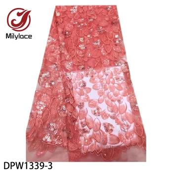 

Milylace NEW French net lace fabric 5 yards delicate petal embroidery tulle lace fabrics with sequins for party wedding DPW1339