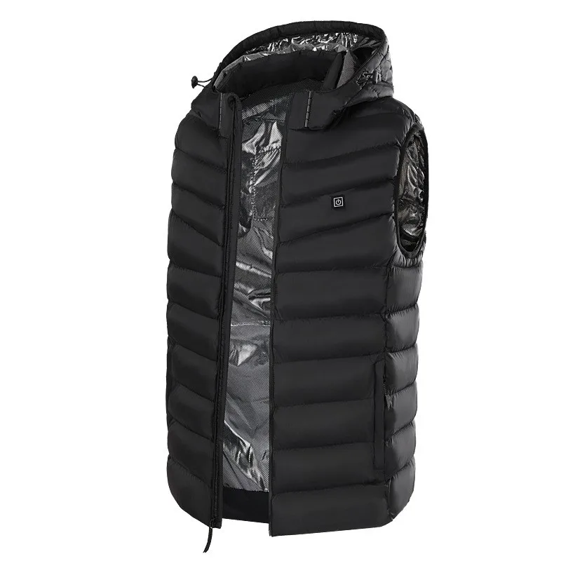 Winter Mens Heated Vest Jacket Outdoor Active Solid Washable Jacket Coat Heated Warm Zipper Hooded Vest With Pockets Jackets 2