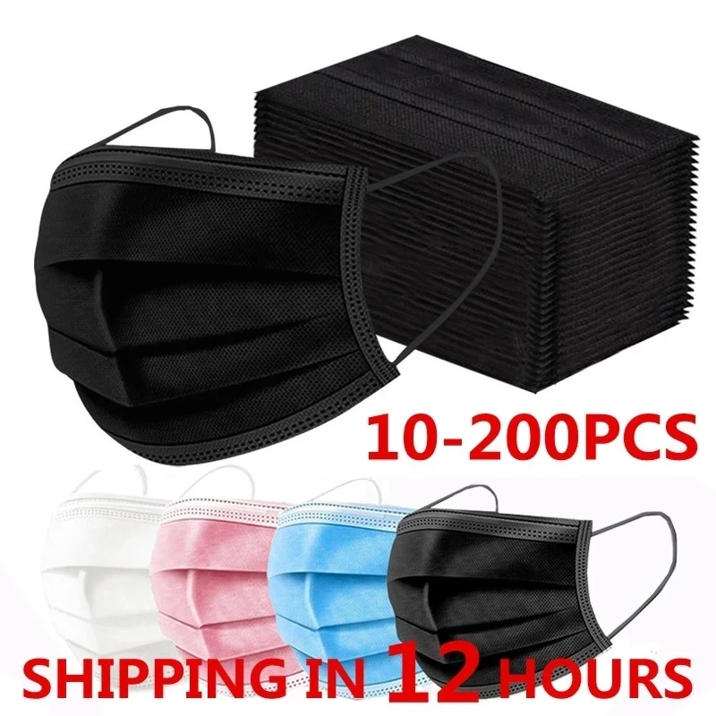 10-200 Uds desechable máscara máscaras no tejida 3 capa de máscara de la boca filtro Anti polvo transpirable protección máscaras de adulto envío rápido