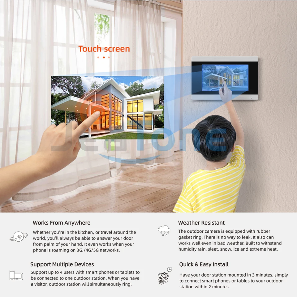 Jeatone Tuya smart 7 inch Touch Screen video intercom for home night vision device doorbell camera WIFI Monitor ship from Europe