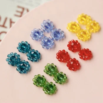 

Highlight Vintage Hand-Woven Glass Crystal Pom-Pom Small Flower Ear Stud Patch DIY Handmade Ornament Accessories 4pcs