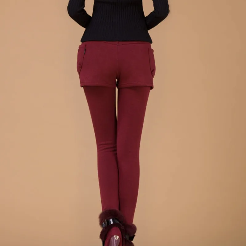Женские модные брюки-карандаш зима осень Ложные двухсекционные карманные леггинсы юбка-брюки леггинсы с мини-юбками облегающие hc