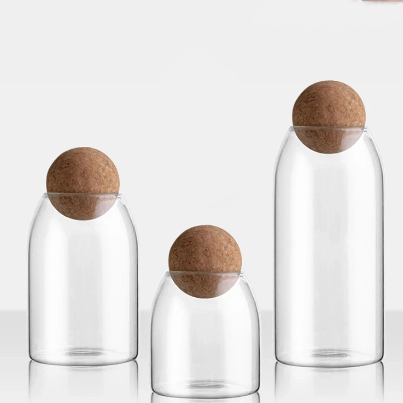 

1000ML Transparent Spice Jar Glass Sealed Storage Bottle with Round Cork Mason Jar Tea Coffee Storage Tank Food Grains Container