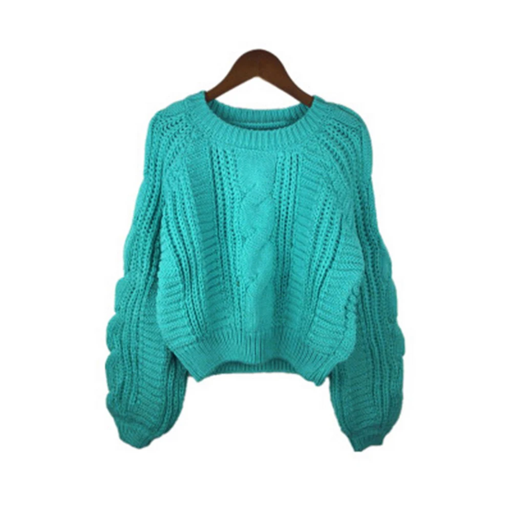 Женская зимняя одежда, корейский стиль, белый пуловер, сплошная шикарная короткая кофта, Женский пуловер - Цвет: style1 green2