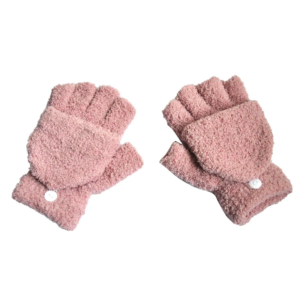 SAGACE зимние перчатки женские мужские теплые коралловые флисовые перчатки модные перчатки без пальцев перчатки для сенсорного экрана мягкие спортивные милые перчатки - Цвет: Pink