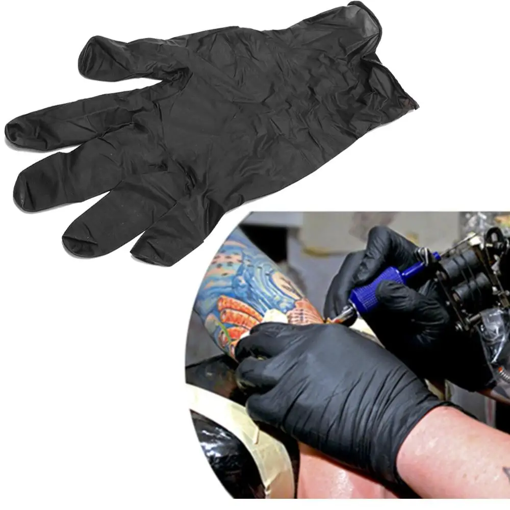 100Pcs Black Latex Tattoo Gloves Disposable Waterproof Non-toxic Tattoo Elastic Gloves For Tattoo Machine Supplies Accessory SML free shipping 100pcs protective antislip fingertips gloves latex rubber finger cots antistatic for lcd screen repair