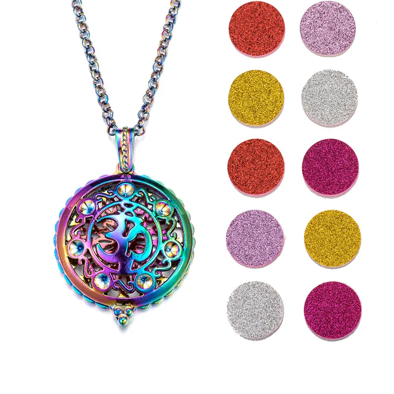 Aromatherapy Essential Oil Diffuser Necklace Hollow Flower Locket Round Pendant