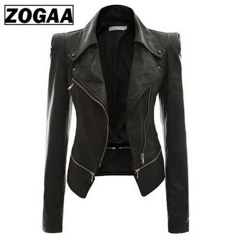 ZOGAA Autumn Women Faux Leather Jacket Gothic Motorcycle PU Leather Jacket Women's Zipper Turn-down Collar PU Faux Leather Coat