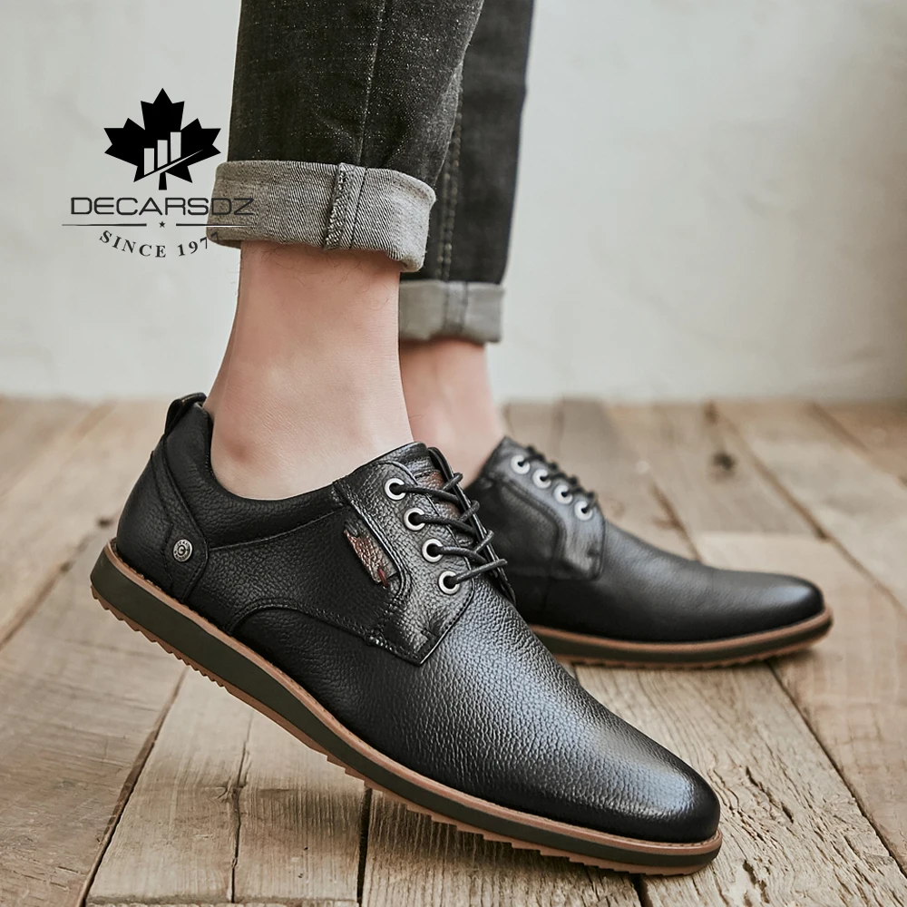 DECARSDZ New Men Genuine Leather Shoes Fashion Luxury Oxford Office Men Shoes For Men Lace-up Brand Dress Men Casual Shoes