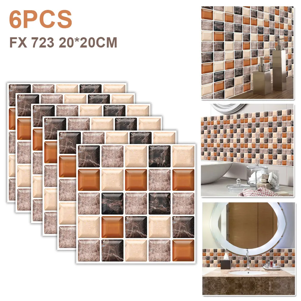

10pcs 10*10CM Mosaic Waterproof Wall Stickers Simulation Tiles Self Adhesive Wall Stickers DIY Home Bathroom Kitchen Decorations
