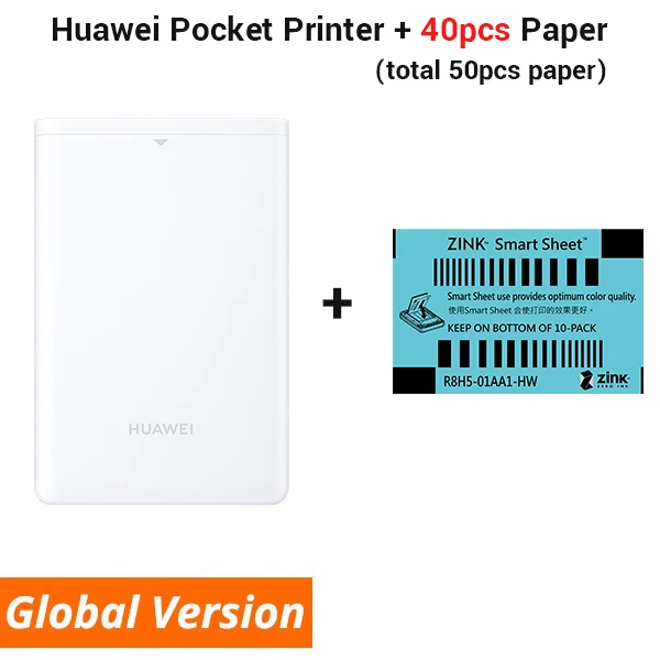 Global add 40 paper Huawei фото Карманный принтер мини AR портативный фотопринтер DIY для смартфонов Xiaomi huawei Bluetooth 4,1 300 точек/дюйм принтер 500 мАч - Цвет: Global add 40 paper