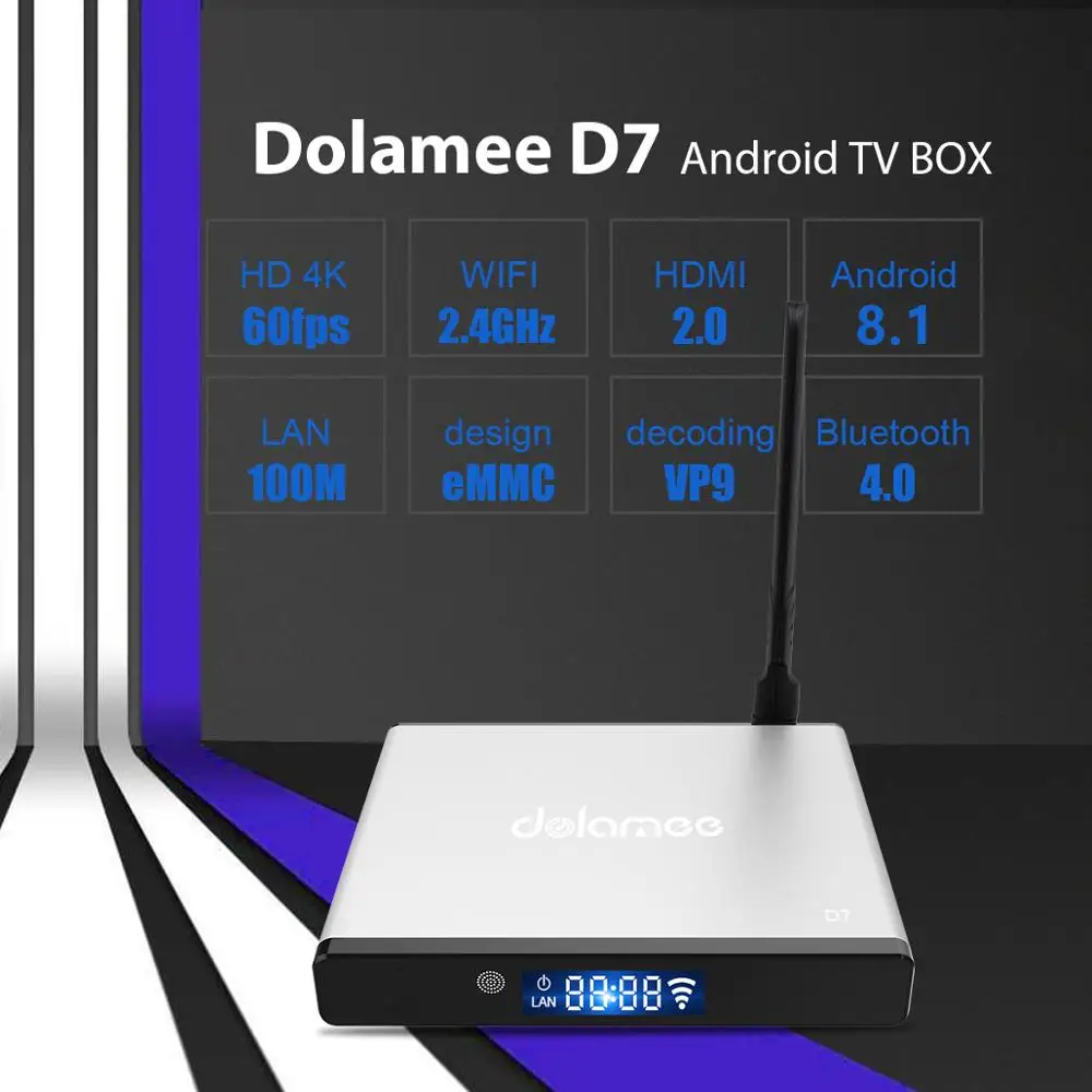 TV Box Android 7.1-Dolamee D7 Mini Smart TV Box con Amlogic S905W Quad Core 64 bits /4K HD/3D/Bluetooth 4.0/2.4GHz WiFi/LAN10/100M,2019 Metal Set Top Box Media Player 