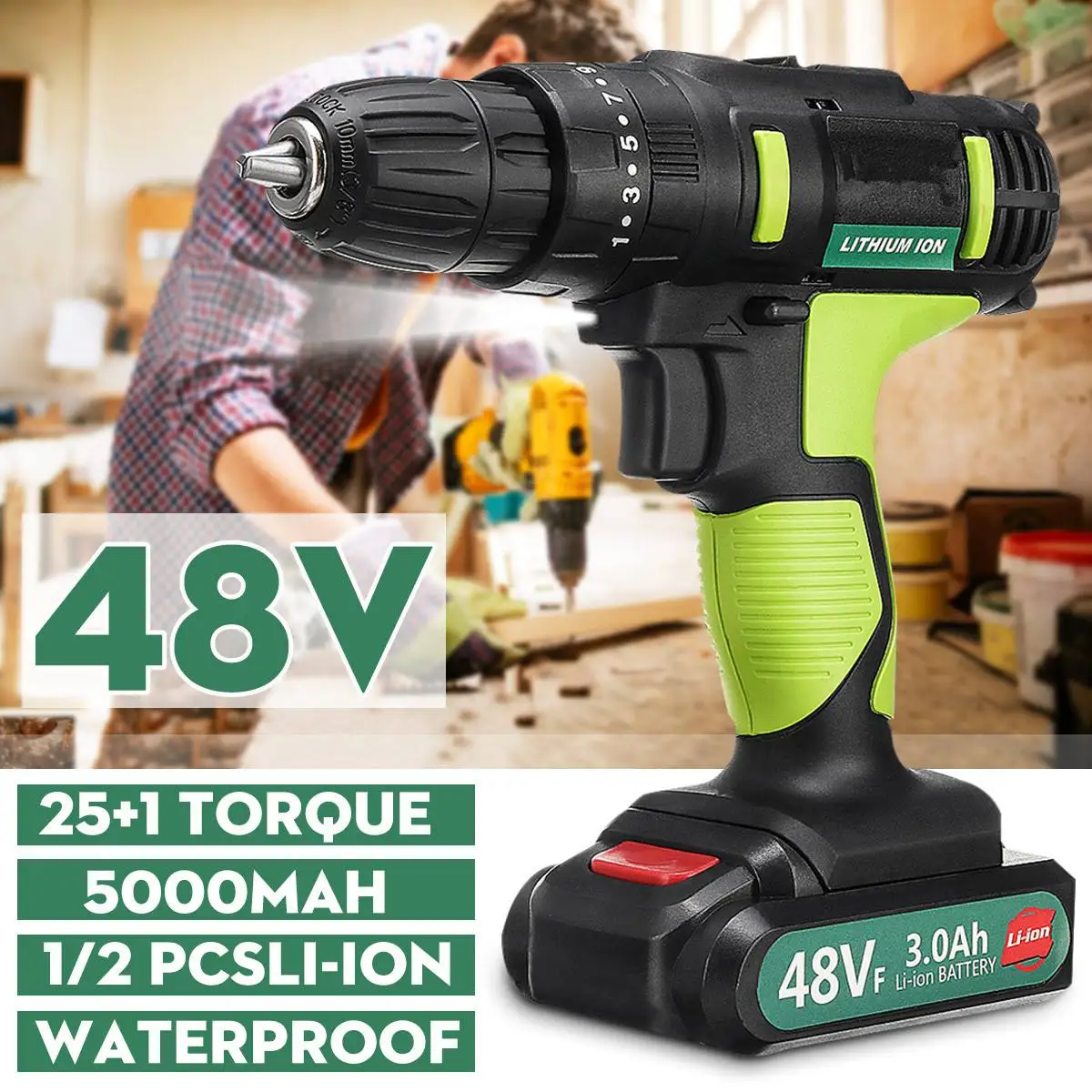 

48VF 5000Mah 3 In 1 Electric Screwdriver 2 Speed Rechargeable Battery Power Screwdriver Cordless Electric Drill 25+3 Torque Tool
