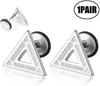 

Lvcky Stainless Steel Mens Gold Triangle Stud Earrings with Greek Key Pattern, Screw Back 2pcs（3）