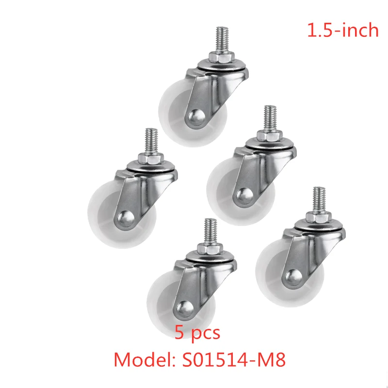 

5 Pcs Casters Spot 1.5-inch White Pp Screw Universal Caster M8 Cm Steering Wheel Wear Resistant Nylon Furniture