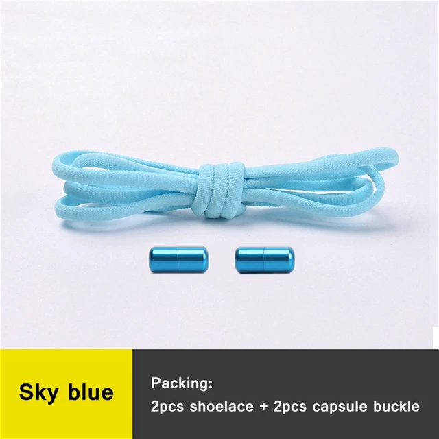 1 Pair 21 Colors No Tie Shoelaces Round Color Metal Lock Elastic Shoelace General For Children And Adults Sneakers Lazy Laces Sky blue