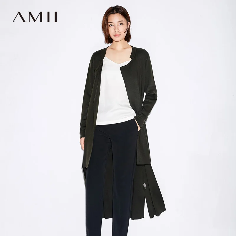 

Amii Minimalism Causal Solid Slim Long Knit Coat Women Spring Knit Cardigan 11784543