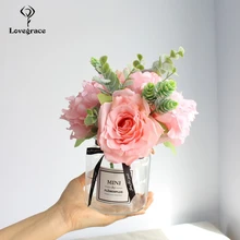 Смешанный Пион Роза из искусственного шелка Цветы Букет 4 головы поддельные цветы зеленый эвцилаптус декор для свадьбы аксессуары для дома цветок