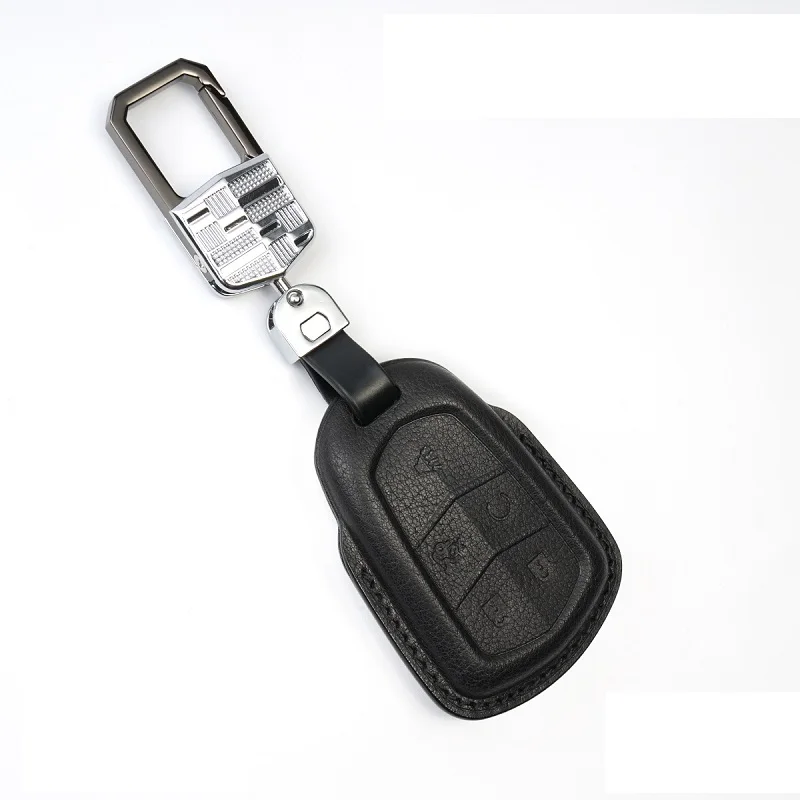 5button black set Роскошный чехол из натуральной кожи для автомобильных ключей чехол для Cadillac ESV Cadillac Escalade CTS XTS SRX ats CT5 XT5 XT6 смарт-ключ - Название цвета: 5button black set
