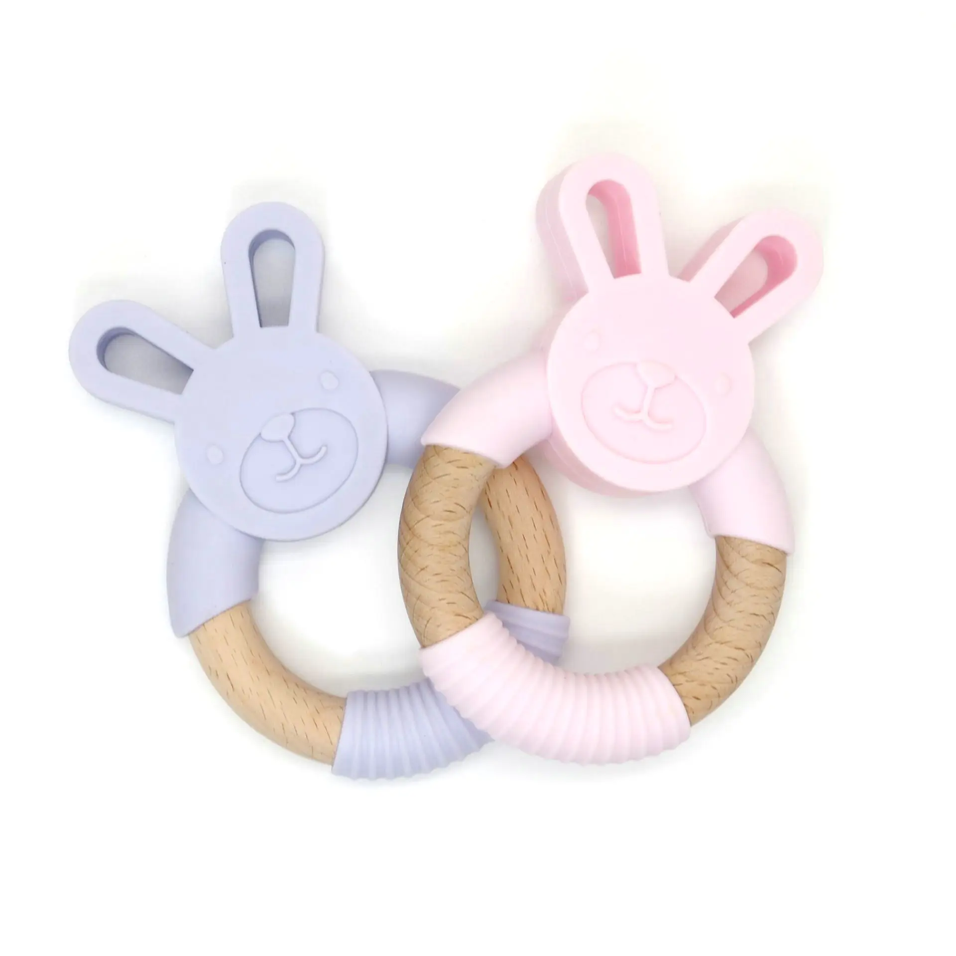 Newest Baby Toys Silicone Teether Beech Wooden Ring Hand Teething Rattles Musical Chew Play Gym Montessori Dummy | Мать и ребенок