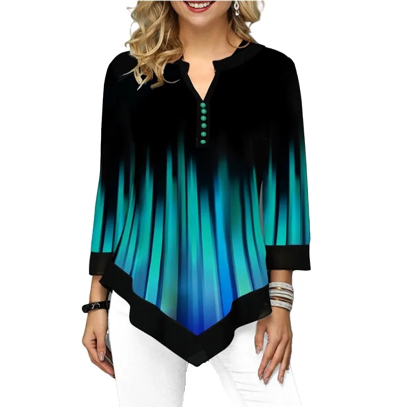 

Spring Summer Blouse Tops 5XL 2020 New Striped Women Irregular Shirt Long Sleeve Casual Print 3D Shirts Big Size Female Clothes
