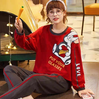 

Womens Pajamas Set Spring Autumn new Thick cartoon printed Long sleeve Lovely Wear Leisure Clothes Pajamas for Women Pajamas