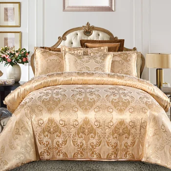 

Luxury Silky Comforter Bedding Sets Comfortable Jacquard Fabric Duvet Cover Pillow Shams Set Queen King Size Home Textile