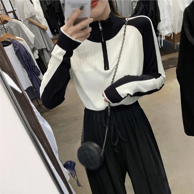Pull Femme, женские топы, рубашки, осень, один размер, свитер, модный, зимний, теплый, длинный рукав, пуловер, водолазка, свитер для женщин - Цвет: Black