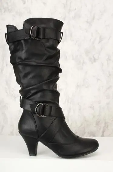 Новые зимние мотоботы; женские пикантные кожаные сапоги до середины икры на массивном каблуке и платформе; Цвет черный, белый; Zapatos De Mujer; ботинки; yu78
