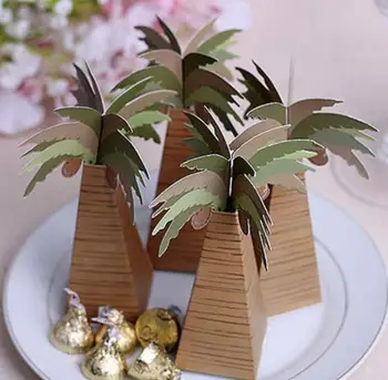 

Free Shipping 100pcs/lot Wedding Favor box Palm Tree Favor Box Baby Show Souvenirs Candy Packing